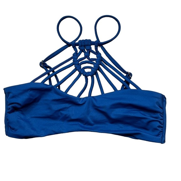 Tori Praver NEW Seafoam High Neck Bandeau Macrame Indigo Blue Bikini Top XS - Picture 3 of 7